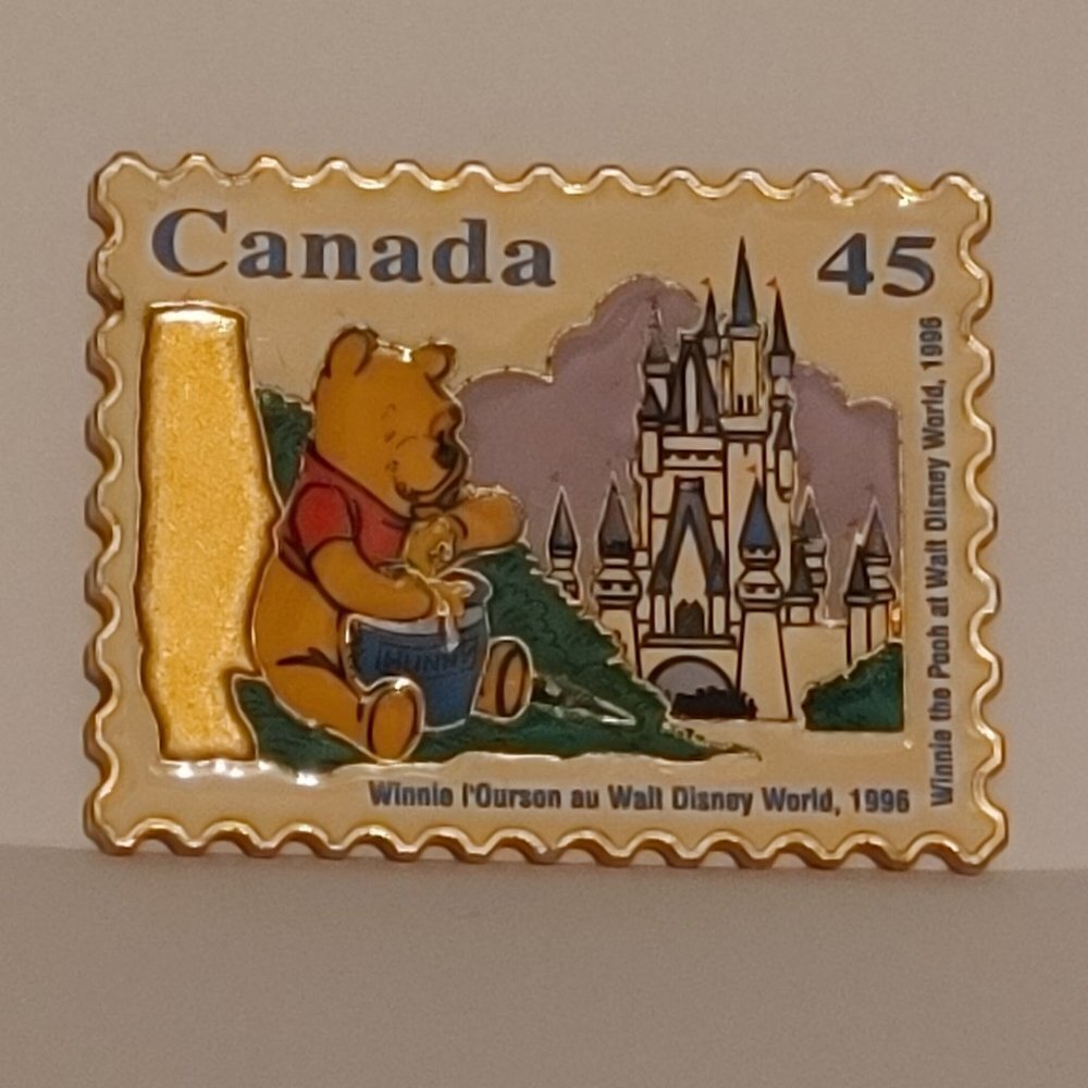 RETRO Winnie The Pooh Pin Canada Stamp 45 Cent Disney Fridge Magnet Gold Tone